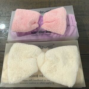 2 piece lot 3D soft Bow spa Headband for Pink & Cream make up washing face gift